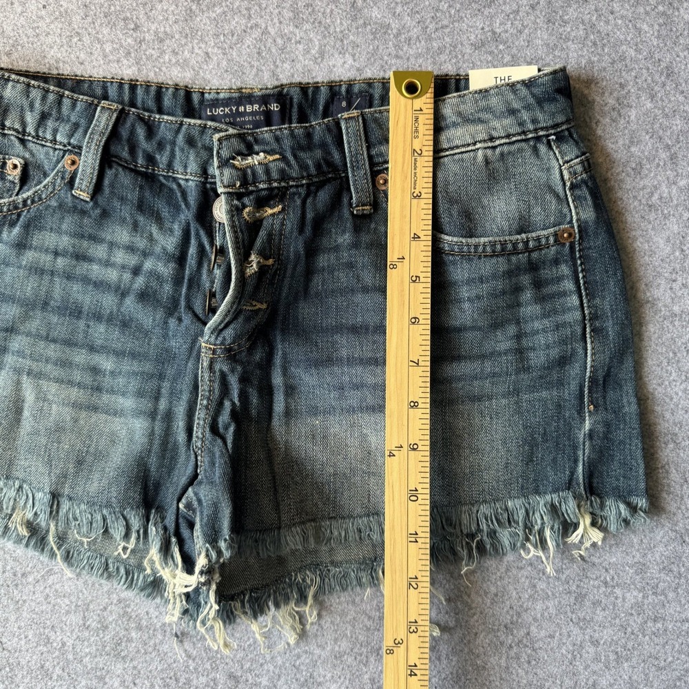 Lucky Brand The Cut Off Denim Shorts Dark Wash Button Fly Frayed Hem Sz 8 29 - Picture 4 of 7